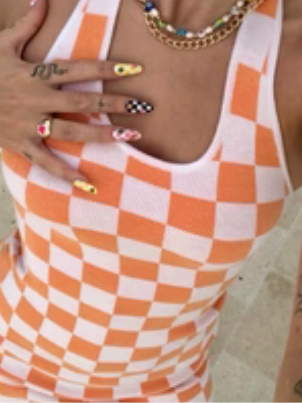 Princess Polly Checkerboard Orange and White Halter Knit Dress size xs/s